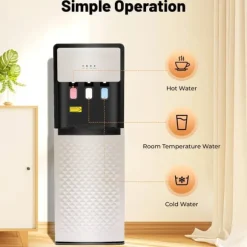 Elektrisk vattenautomat - Golvstående vattenkylare - Varmt och kallt vatten - Bottenmatad - 110V/220V - UL-certifierad - Vit