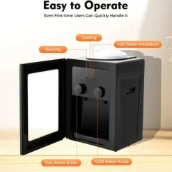 Elektrisk vattendispenser/vattenkylare - Bordsmodell - Varm & kall, Toppmatad, 220V 50Hz, 550W/75W, För 3,5–18,9 L dunkar - Svart