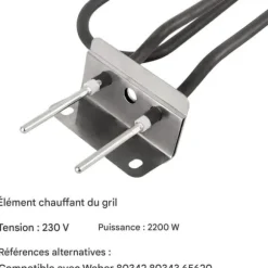 Elektrisk Värme för Grill - Ersättningsvärmeelement för Grillar - 2200W, Kompatibel med Weber 66631 Weber Q140 Q1400