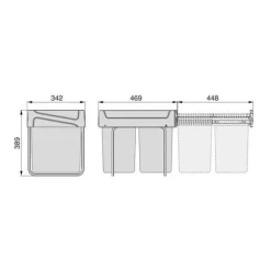 -Emuca återvinningsbehållare med nedre montering och manuell utdragning för köksdelar Recycle, 2x20 liter, Grå plast