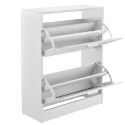 [en.casa]® Skoskåp-63x24x81cm-2 fack-vit-plats för 12 par skor