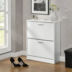 [en.casa]® Skoskåp-63x24x81cm-2 fack-vit-plats för 12 par skor