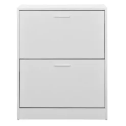 [en.casa]® Skoskåp-63x24x81cm-2 fack-vit-plats för 12 par skor