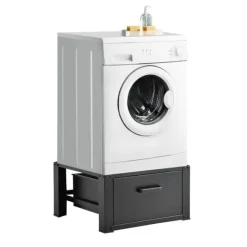 [en.casa]® Tvättmaskinstativ-Förhöjningssockel-med utdragbar låda-63x54x31cm-stål-svart-max150kg