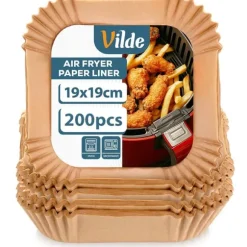 Fettfritt pappersinlägg till airfryer, fyrkantigt, 19x19 cm, 200 st.