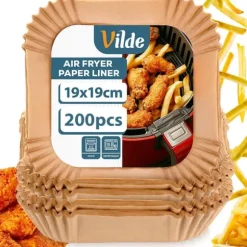 Fettfritt pappersinlägg till airfryer, fyrkantigt, 19x19 cm, 200 st.