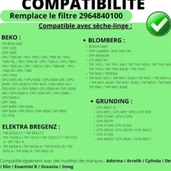 Filter - Beko - 2964840100 - Set of 2 - Compatible Tumble Dryer - Black