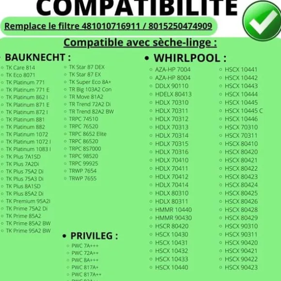 Filter - Whirlpool - 481010716911 - Pack of 2 - Compatible with Tumble Dryer - Black