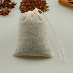 Finnätsörtpåse i bomull - 13x16cm dragsko för kryddpåse för soppa, te, kök, hem