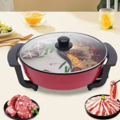 Fonduegryta - Elektrisk med värmeplatta och lock - 6 liter - 2 fack - 1300 W - Himmelsblå