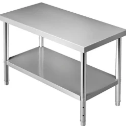 Förberedningsbord i rostfritt stål, 48x24x34 tum, 550 lbs kapacitet, tungt metallbord med justerbar hylla för kök och garage.
