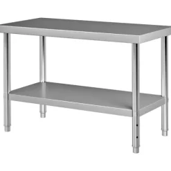 Förberedningsbord i rostfritt stål, 48x24x34 tum, 550 lbs kapacitet, tungt metallbord med justerbar hylla för kök och garage.