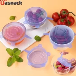 färg 6st vit 6 universella silikonlock för mikrovågsugn, utdragbara, tillbehör