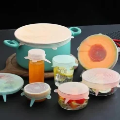 färg 6st vit 6 universella silikonlock för mikrovågsugn, utdragbara, tillbehör