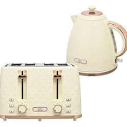 Frukostset, vattenkokare och brödrost, 24.2x19.5x23.4 cm, beige, plast