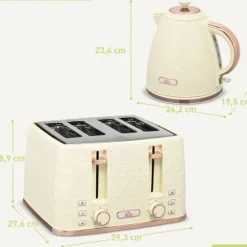 Frukostset, vattenkokare och brödrost, 24.2x19.5x23.4 cm, beige, plast
