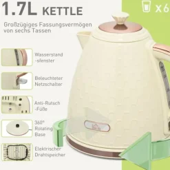 Frukostset, vattenkokare och brödrost, 24.2x19.5x23.4 cm, beige, plast