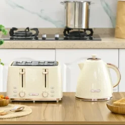 Frukostset, vattenkokare och brödrost, 24.2x19.5x23.4 cm, beige, plast