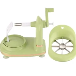 Fruktskalare med multifunktionshandvevskärare - Äppelskalare i rostfritt stål för kök (ljusgrön)