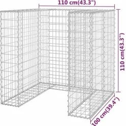 Gabionmur för soptunna - Galvaniserat stål | Storlek: 110x100x110 cm