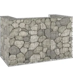 Gabionmur för soptunnor - Stabil stenkorg i galvaniserat stål | Storlek: 180x100x110 cm