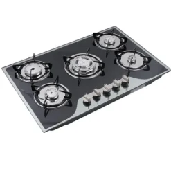 Gashäll - Inbyggnad/Bänkskiva - 5 Brännare - Härdat Glas - Gjutjärnsgaller - Elektronisk Tändning - Gasol/Naturgas