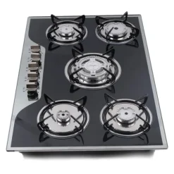 Gashäll - Inbyggnad/Bänkskiva - 5 Brännare - Härdat Glas - Gjutjärnsgaller - Elektronisk Tändning - Gasol/Naturgas