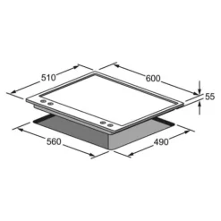 Gaskokplatta - Inox - 60cm - 4 brännare - Turbo brännare 3,8kW - Ergonomisk