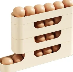 Ägghållare för - Kylskåpsäggdispenser för kylskåp, bilrullning - 4 nivåer - Platsbesparande stor kapacitet