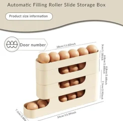 Ägghållare för - Kylskåpsäggdispenser för kylskåp, bilrullning - 4 nivåer - Platsbesparande stor kapacitet