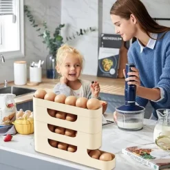 Ägghållare för - Kylskåpsäggdispenser för kylskåp, bilrullning - 4 nivåer - Platsbesparande stor kapacitet