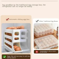 30-äggs äggförvaring för kylskåp - Automatisk rullande äggförvaring för kylskåp