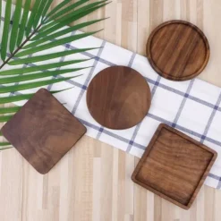 Glasunderlägg, Mörkt Trä - Rund - Nr. 1