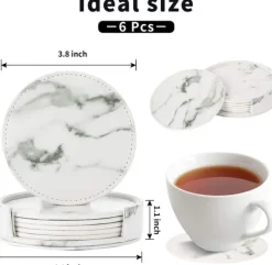 Glasunderlägg 6-pack PU-läder Marmor Vit
