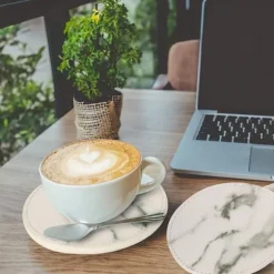 Glasunderlägg 6-pack PU-läder Marmor Vit