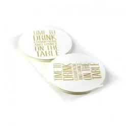 Glasunderlägg 4-pack "Time to drink" vit med gulfärgad text