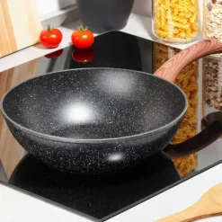 Granitwok djup stekpanna för wokning och stuvning asiatiska rätter 28 cm