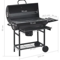 Grilltunna med hjul och bord svart stål 115x85x95 cm - Kolgrill - Kolgrillar - Home & Living