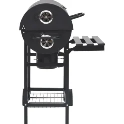 Grilltunna med hjul och bord svart stål 115x85x95 cm - Kolgrill - Kolgrillar - Home & Living