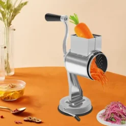 Grönsakshackare, Rostfritt Stålblad, 5 Utbytbara Blad, Sugkoppsbas, Ergonomiskt ABS-handtag, Säker Design