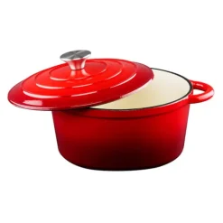 Gryta med lock 3,8 l – röd emaljerad gjutjärnsgryta