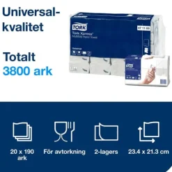 Handduk TORK Uni H2 2-lag vit 3800/fp