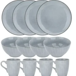 Högkvalitativ grå servis i 12 delar för frukost, lunch och middag - middagsservis frukostservis