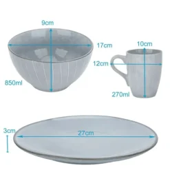 Högkvalitativ grå servis i 12 delar för frukost, lunch och middag - middagsservis frukostservis