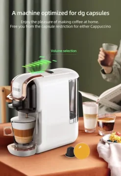 HiBREW 5-i-1 Multi-Capsule kaffemaskin, varm/kall, DG Cappuccino, NES, Liten kapsel, ESE Capsule, Malt kaffe, Flaska, 20 Bar, H2B White