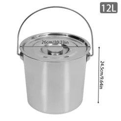 Hink i rostfritt stål - Ishink - 12 l - Med lock - Stor kapacitet - För catering & kök - Silver