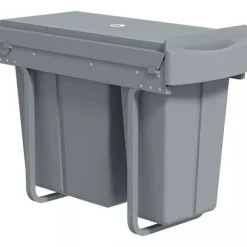 HOMCOM Utdragbar Sopkorg för Underskåp, Köksbehållare med 2 Hinkar (20L+10L), Metall/Plast, Grå
