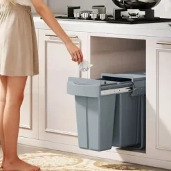 HOMCOM Utdragbar Sopkorg för Underskåp, Köksbehållare med 2 Hinkar (20L+10L), Metall/Plast, Grå