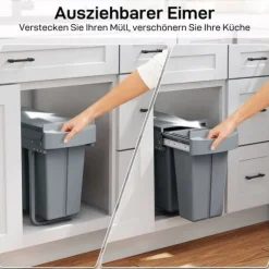 HOMCOM Utdragbar Sopkorg för Underskåp, Köksbehållare med 2 Hinkar (20L+10L), Metall/Plast, Grå