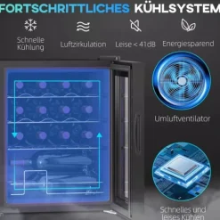 HOMCOM Vinkyl 16 flaskor – Svart Metall – Pekskärm med LED-ljus och Glasdörr